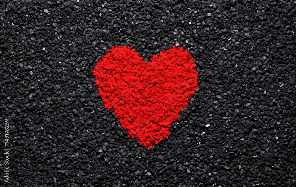 Red heart on the black background, stones, gravel and shingle, love  wallpaper, valentine Stock Photo | Adobe Stock