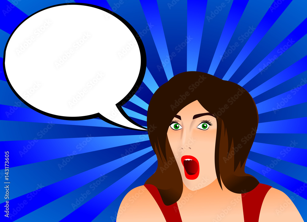 An illustration of a young brown haired woman with a surprised face An illustration of a young brown haired woman with a surprised face