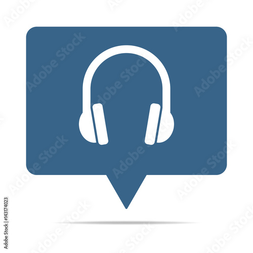 Blaue Sprechblase mit Kopfhörer - Headset