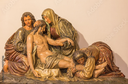 BERLIN, GERMANY, FEBRUARY - 16, 2017: The Deposition of the Cross. The carved relief on the main altar of Dominicans church of St. Pauls by unknown artist (1915).