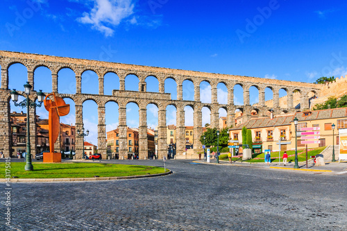 Segovia, Spain at the ancient Roman aqueduct. photo