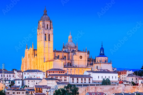 Segovia, Spain. View over the town with its cathedral and medieval walls.