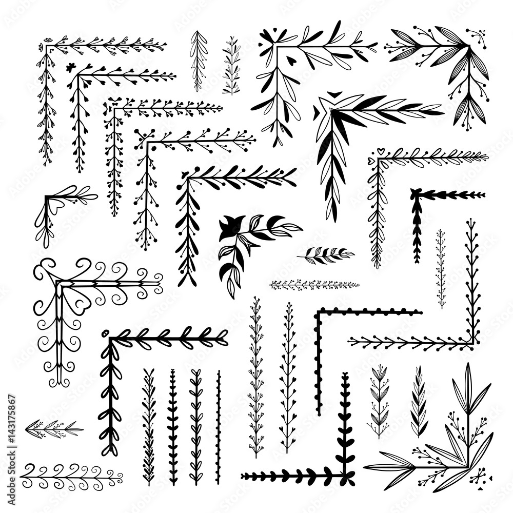 Hand drawn floral borders, dingbats, dividers, angles Stock Vector ...