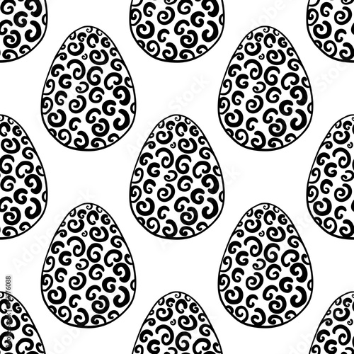 Hand drawn ornamental eggs seamless pattern.