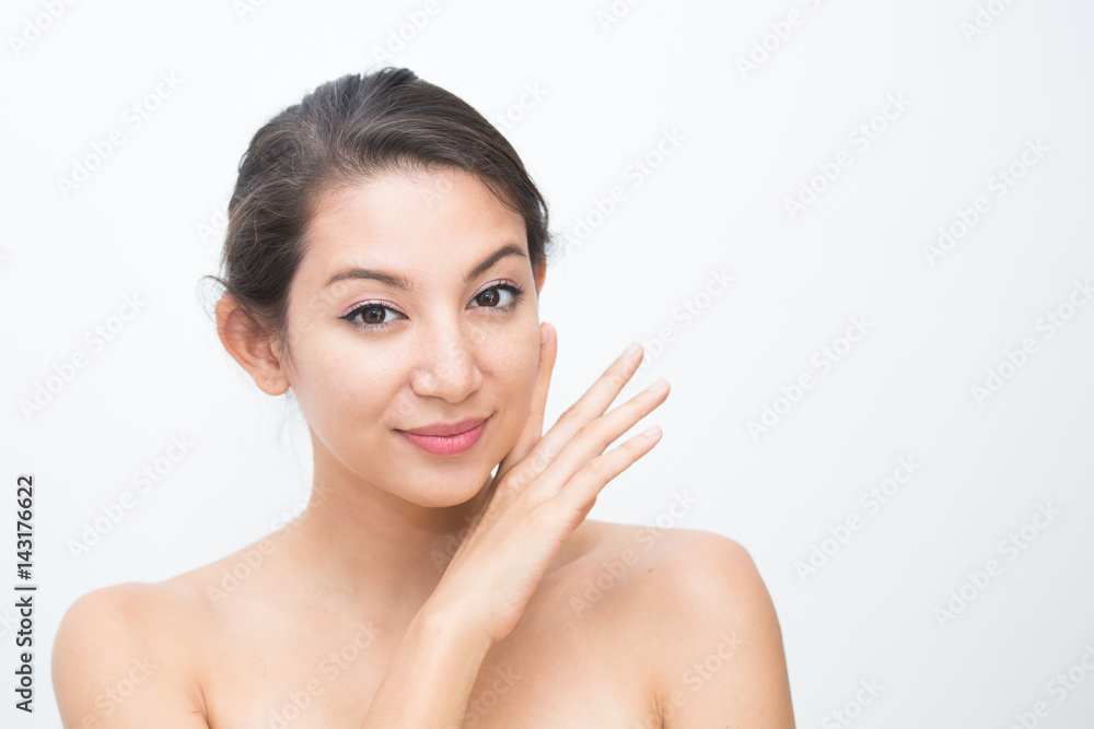 Beautiful Asian Woman Face Portrait Beauty Skin Care Concept. Fashion Beauty Model isolated on white Beautiful Asian Woman Face Portrait Beauty Skin Care Concept. Fashion Beauty Model isolated on white
