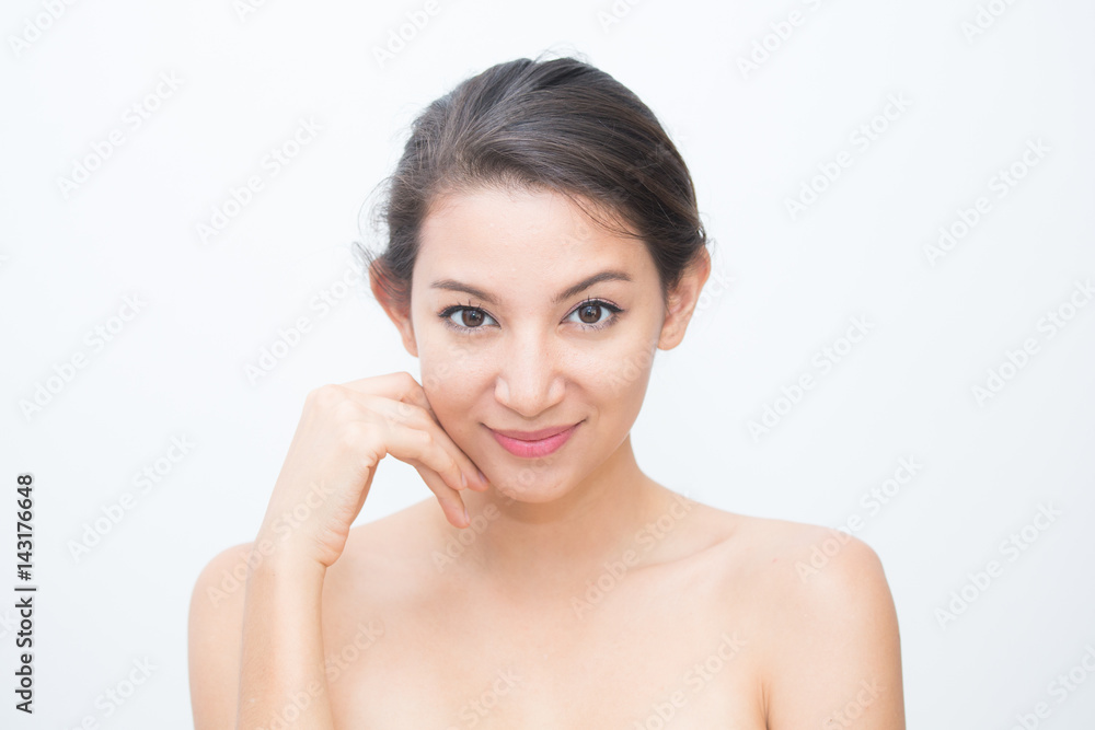 Beautiful Asian Woman Face Portrait Beauty Skin Care Concept. Fashion Beauty Model isolated on white Beautiful Asian Woman Face Portrait Beauty Skin Care Concept. Fashion Beauty Model isolated on white
