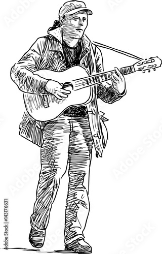 sketch of a street guitarist