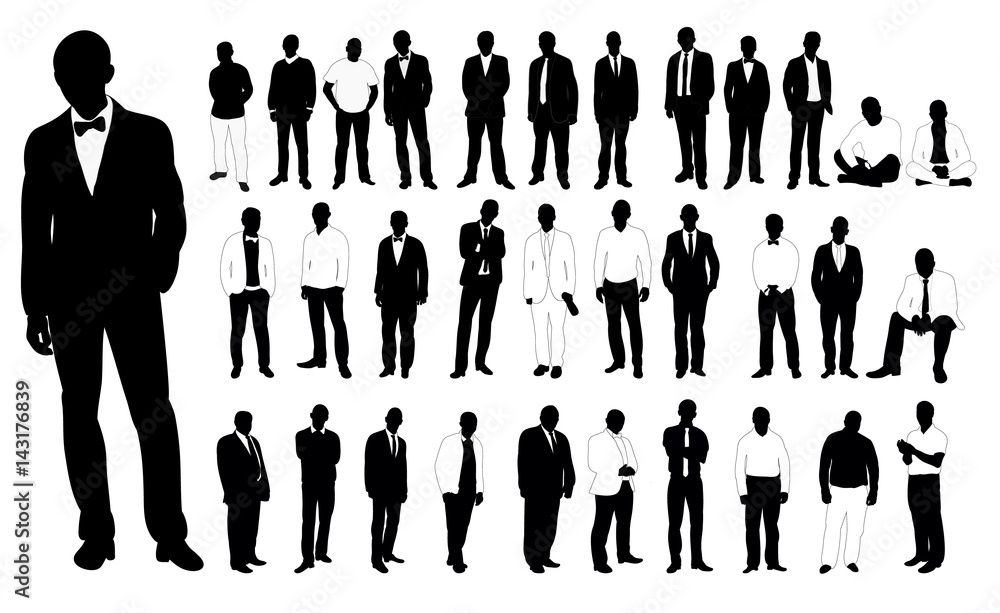 Collection of black and white silhouettes man vector illustration