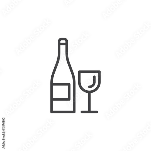 Wine bottle and glass line icon, outline vector sign, linear style pictogram isolated on white. Symbol, logo illustration. Editable stroke. Pixel perfect