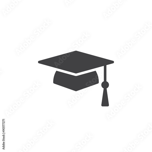 Square academic cap, graduation hat icon vector, filled flat sign, solid pictogram isolated on white. Symbol, logo illustration. Pixel perfect