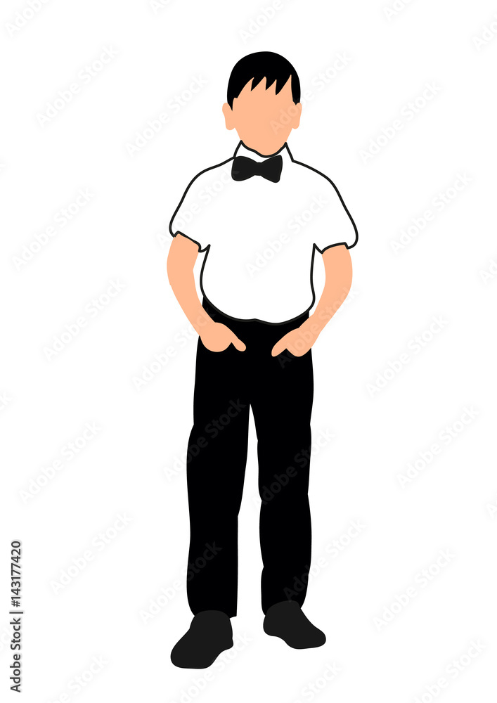 Vector illustration, kid in a bow tie silhouette