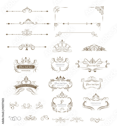 Ornate frames and Collection of design elements,labels,icon for packaging,design of luxury products. vector illustration