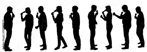 A collection of silhouettes of people singing into the microphone, vector illustration