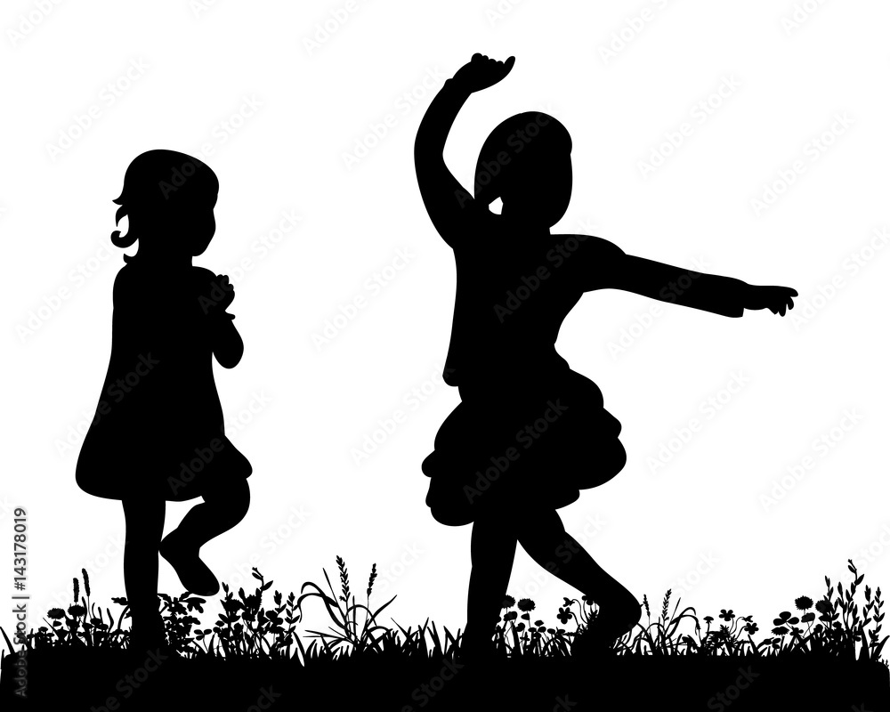 Silhouette of girls playing vector illustration Silhouette of girls playing vector illustration