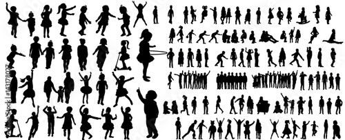Collection of children silhouettes boys and girls set, vector illustration