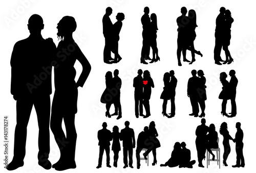 Collection of couple silhouettes guy and girl love