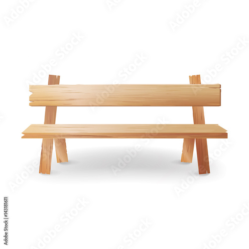 Wooden Bench Realistic Vector Illustration. Park Brown Classic Bench With Shadow Isolated