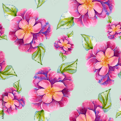 Background with a peony flower. Seamless pattern. Watercolor illustration.