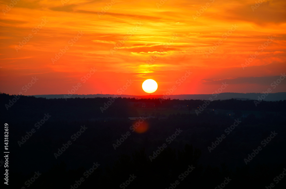 Fototapeta premium Beautiful Sunset at Wedding in old Apple Orchard