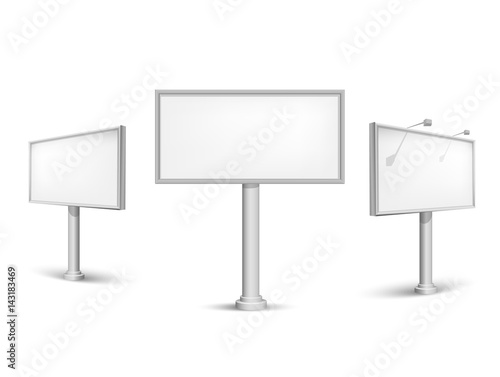 Blank billboard set. Graphic big board for your design. Vector illustration. Isolated on white background.
