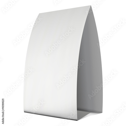 Blank paper tent card. Vector illustration isolated on white background. Table card mock up