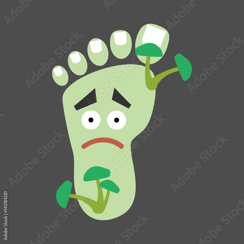 Unhappy leg with foot fungus. Podiatry medical concept. Human feet anatomy. Vector illustration