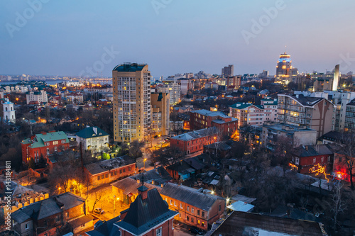 Evening Voronezh cityscape from rooftop