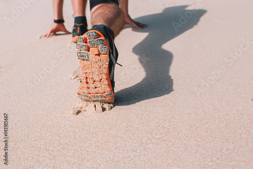 Running shoes close up on the beach