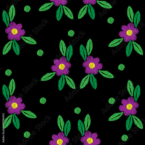Seamless embroidery stitches imitation pattern with flower