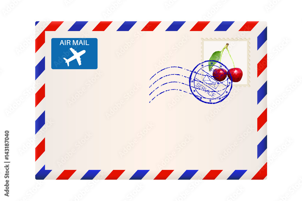 International air mail envelope with postal stamp