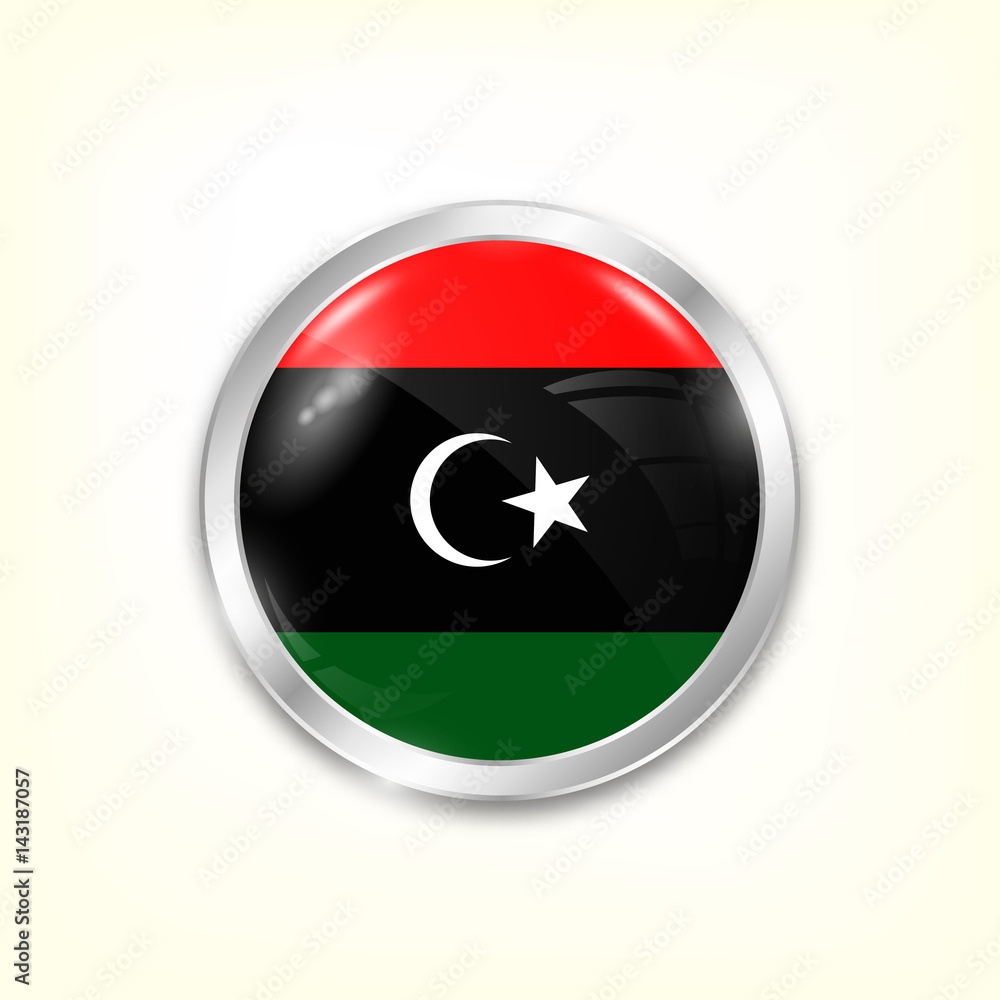 Round button national flag of Libya with the reflection of light and shadow. Icon country. Realistic vector illustration. Round button national flag of Libya with the reflection of light and shadow. Icon country. Realistic vector illustration.