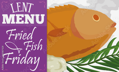 Traditional Menu for Lent Celebration: Fried Fish, Vector Illustration