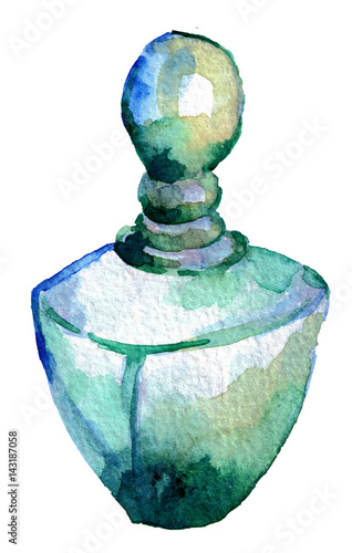 Obraz na plátně watercolor sketch of perfume bottle isolated on white background