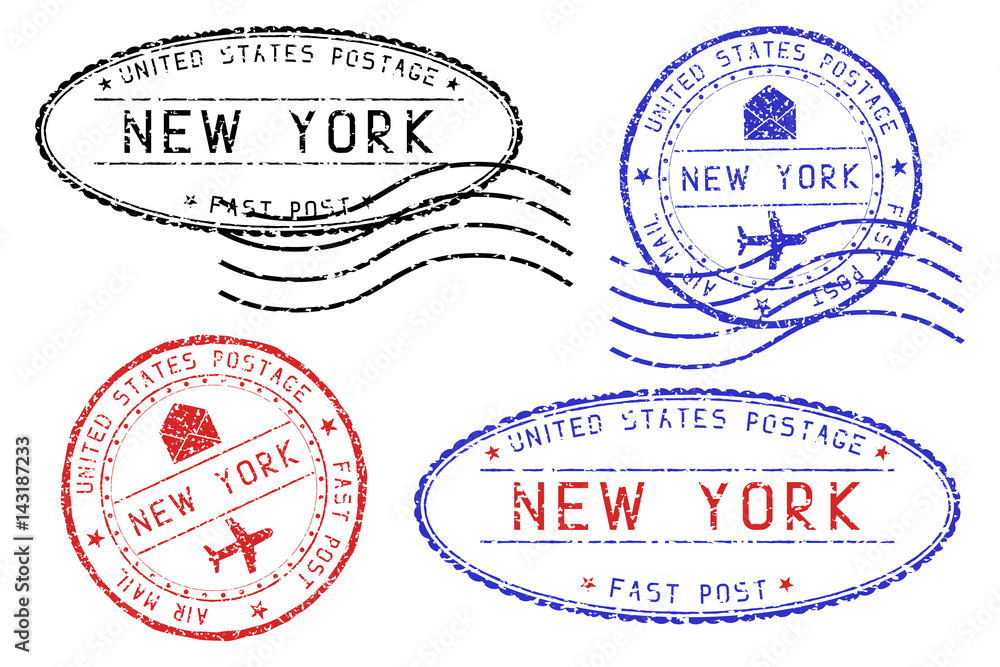 New York mail stamps collection. Faded colored impress Stock Vector