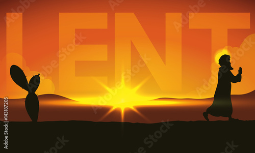 Scene of Pilgrimage of Christ across the Desert in Lent, Vector Illustration