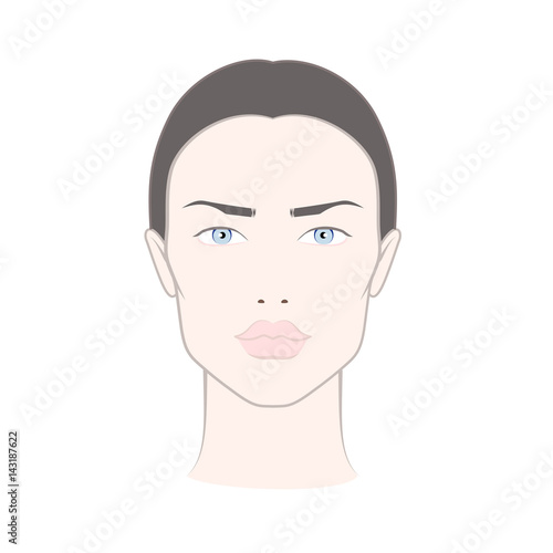 Face chart for makeup of woman with blue eyes, brown hair