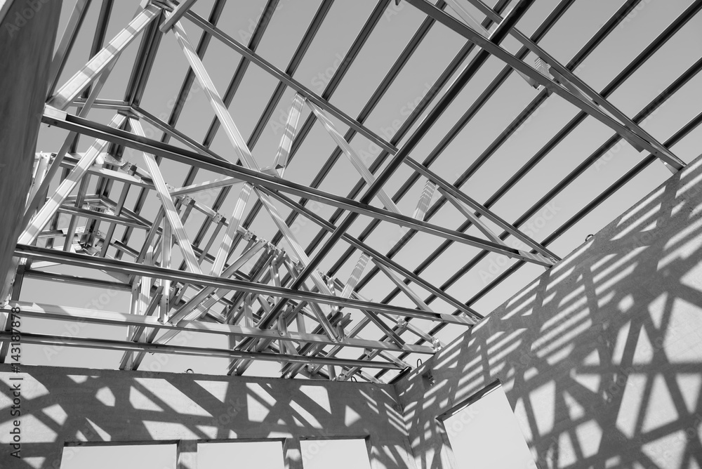Structure of steel roof. Structure of steel roof.