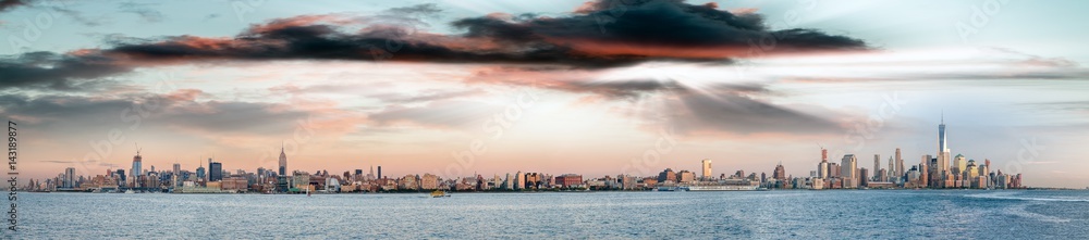 New York City skyline - Panoramic view at sunset from Jersey City