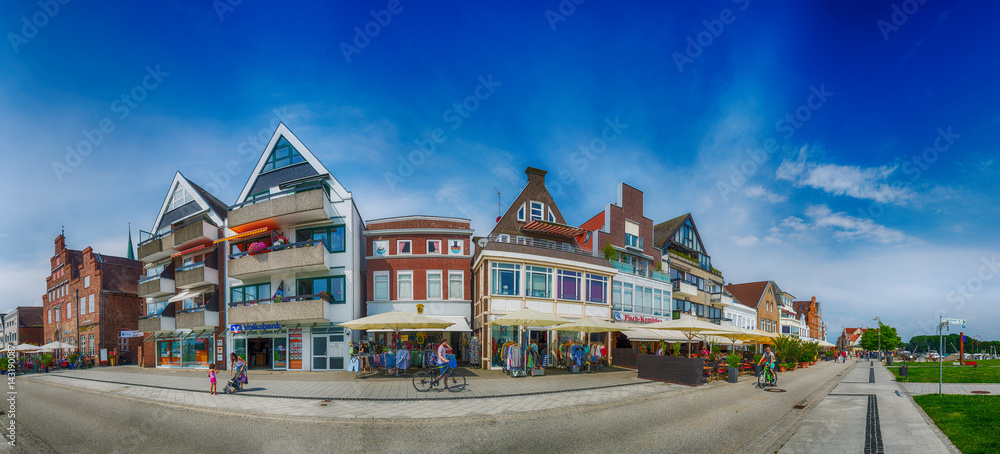 TRAVEMUNDE, GERMANY - JULY 2016: Panoramic view of city streets. Travemunde is a major attraction in Germany