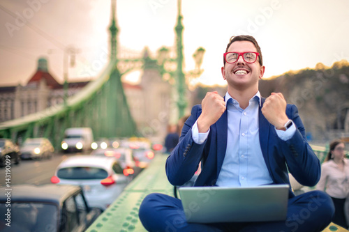 Photography Successful man working in a big city