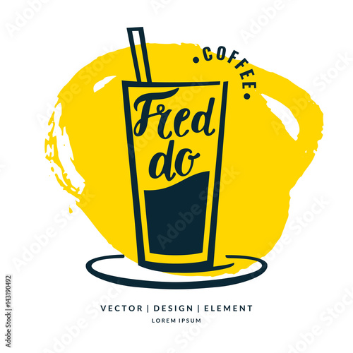 Modern hand drawn lettering label for coffee drink Fredo.