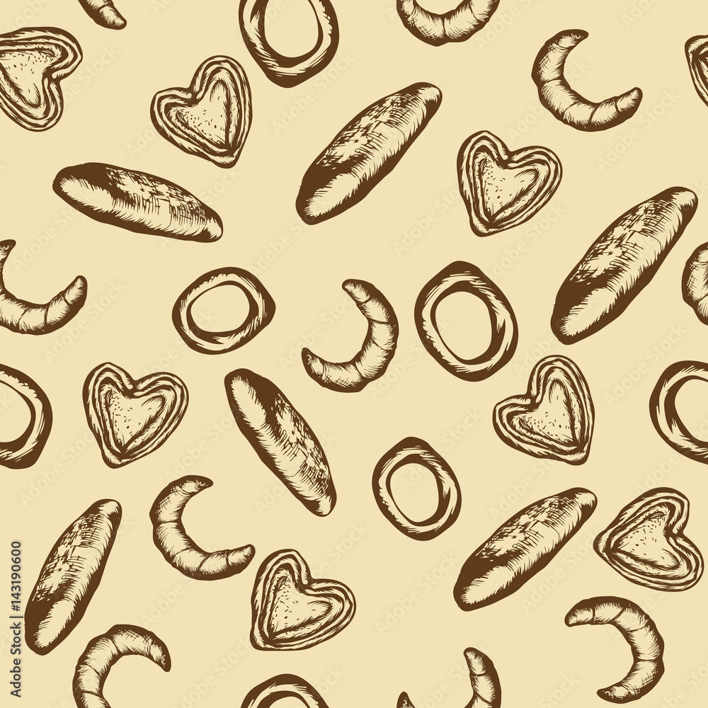 Seamless pattern with a variety of bakery products. Vector illustration. Seamless pattern with a variety of bakery products. Vector illustration.