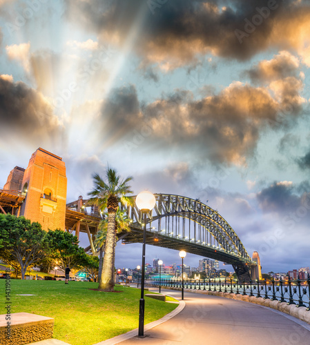 Photography Beautiful view of Sydney Harbour Bridge with sunset sky, Australia
