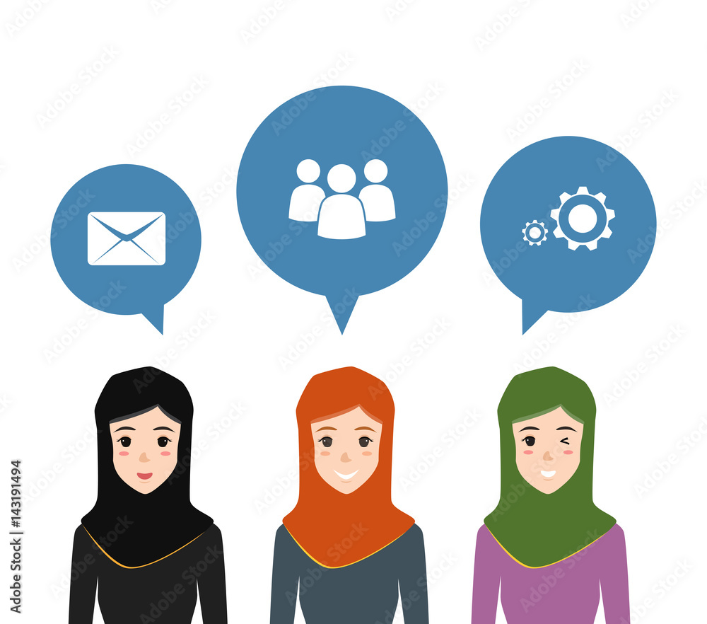 Obraz premium Arab people team work with brainstorming. Vector character.