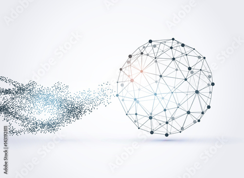 World map point, line, composition, representing the global network connection. Mesh with particles abstract background