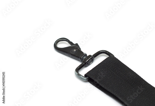 Black belts with metal carabine clasp. Isolated on white background