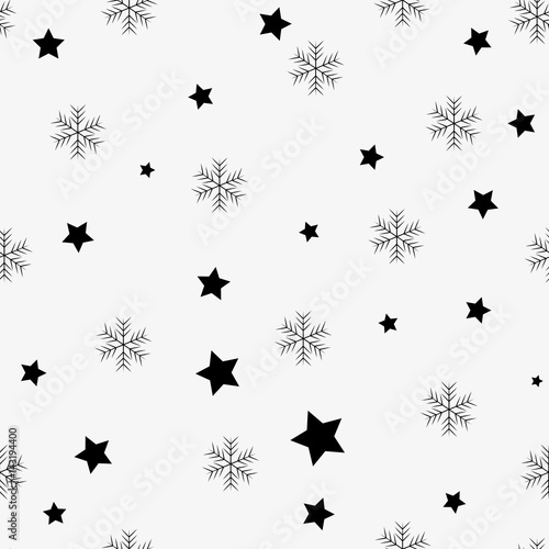 Snowflake simple seamless pattern. Black snow on white background. Abstract wallpaper  wrapping decoration. Symbol of winter  Merry Christmas holiday  Happy New Year celebration Vector illustration