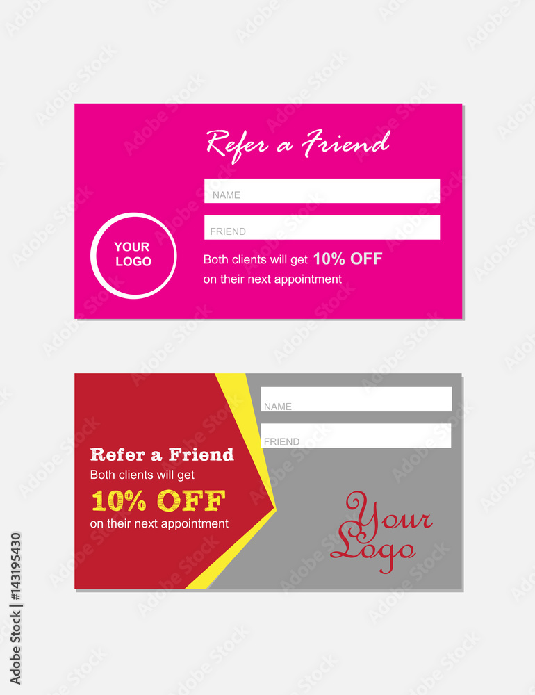 Refer a Friend card template design. Concept for marketing strategy. vector stock.