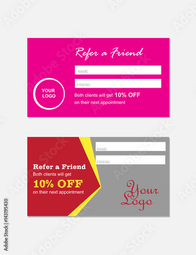 Refer a Friend card template design. Concept for marketing strategy. vector stock.