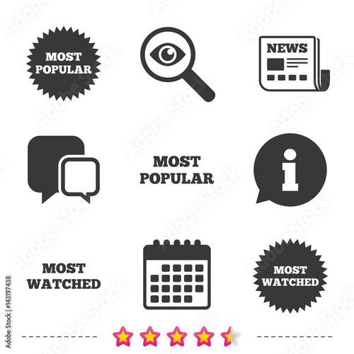 Most popular star icon. Most watched symbol.